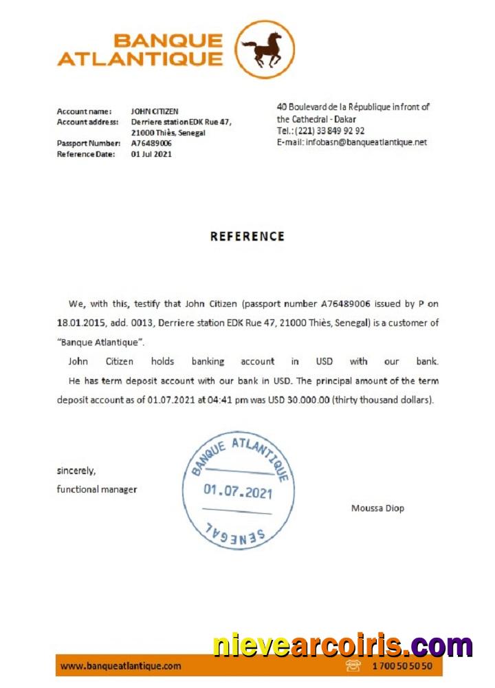 Senegal Banque Atlantique reference